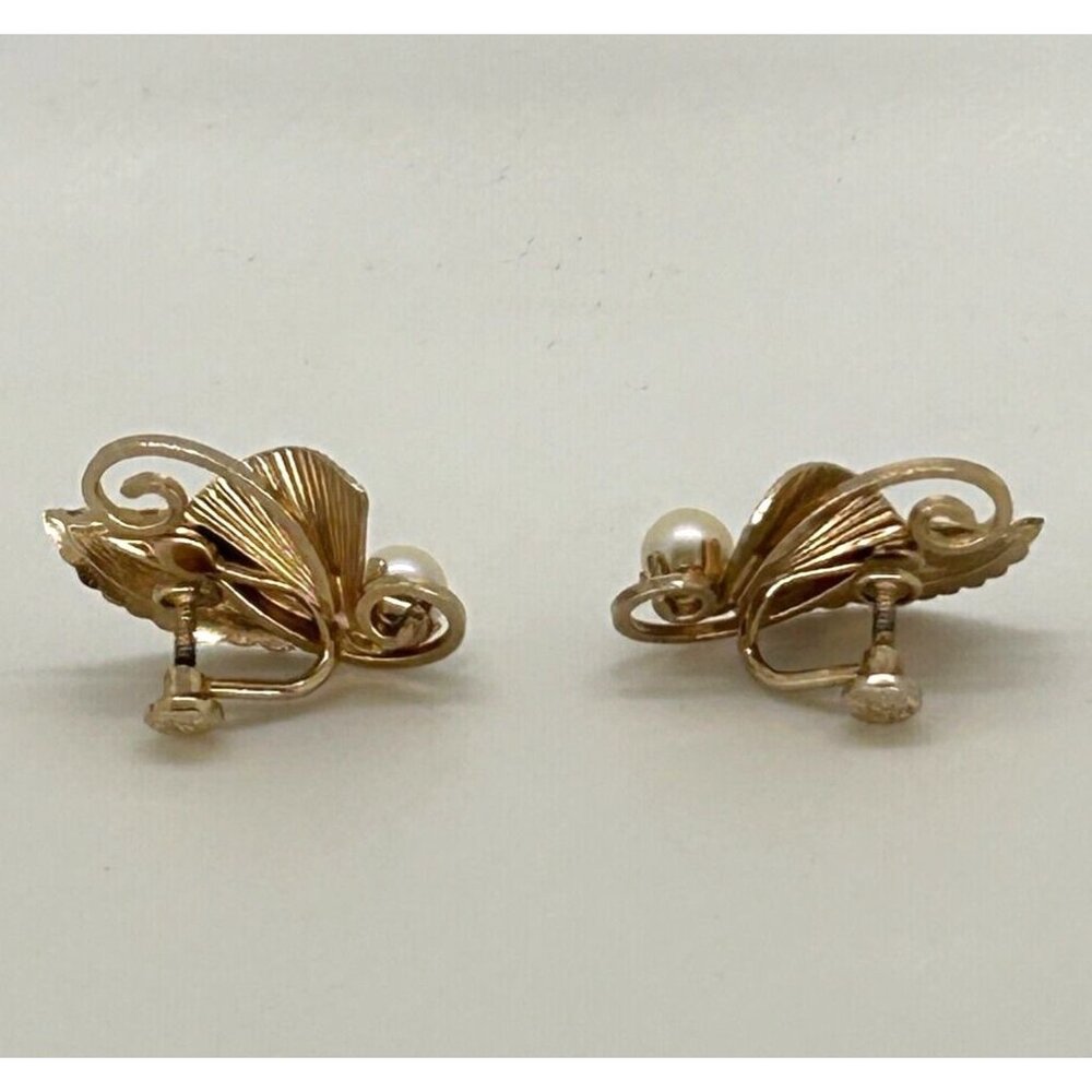 Vintage Loran Sim Faux Pearl Leaf Design Screw Back Earrings 1/20 12k Gold Fille - Picture 3 of 8